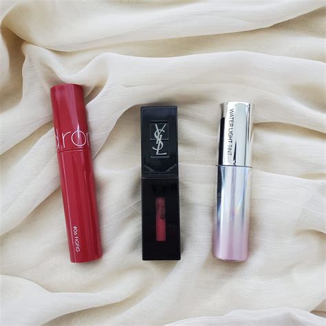 korean glossy stain ysl dupe|comparisons: duping ysl carmin session with korean lip stains.